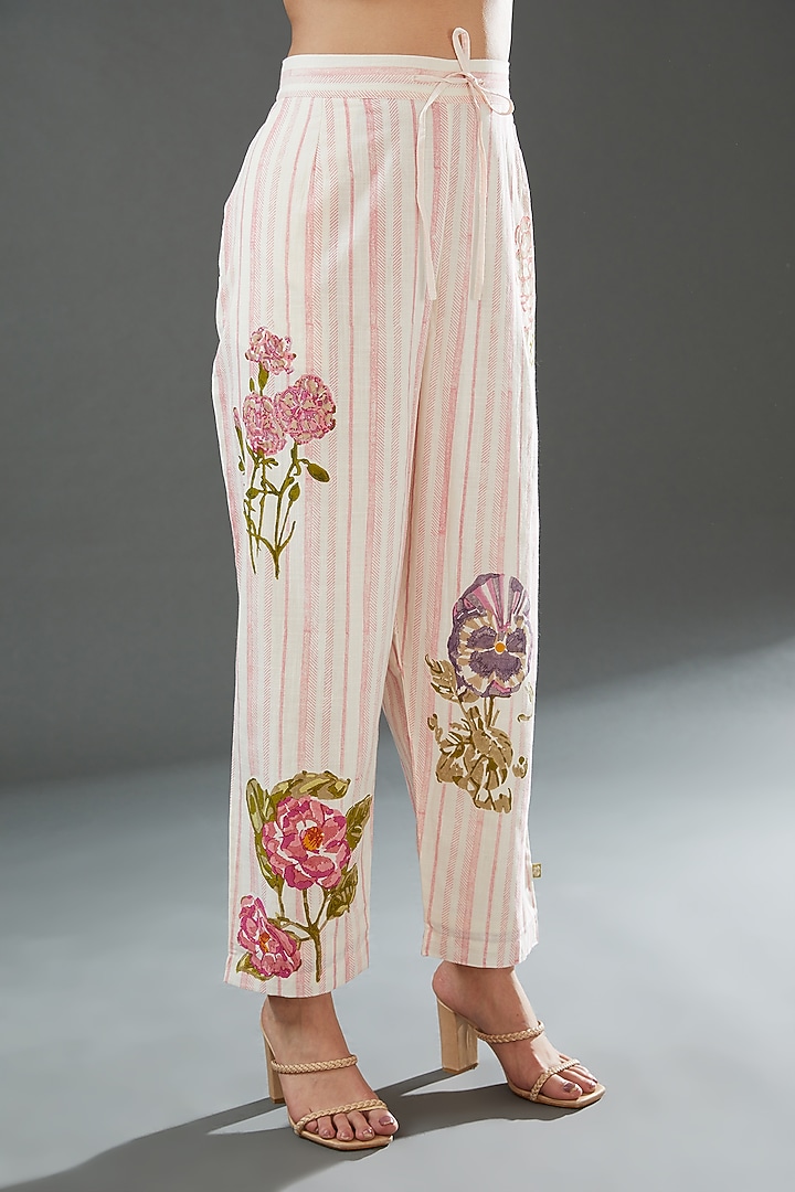 Ivory Cotton Printed Pants by Vineet Rahul at Pernia's Pop Up Shop