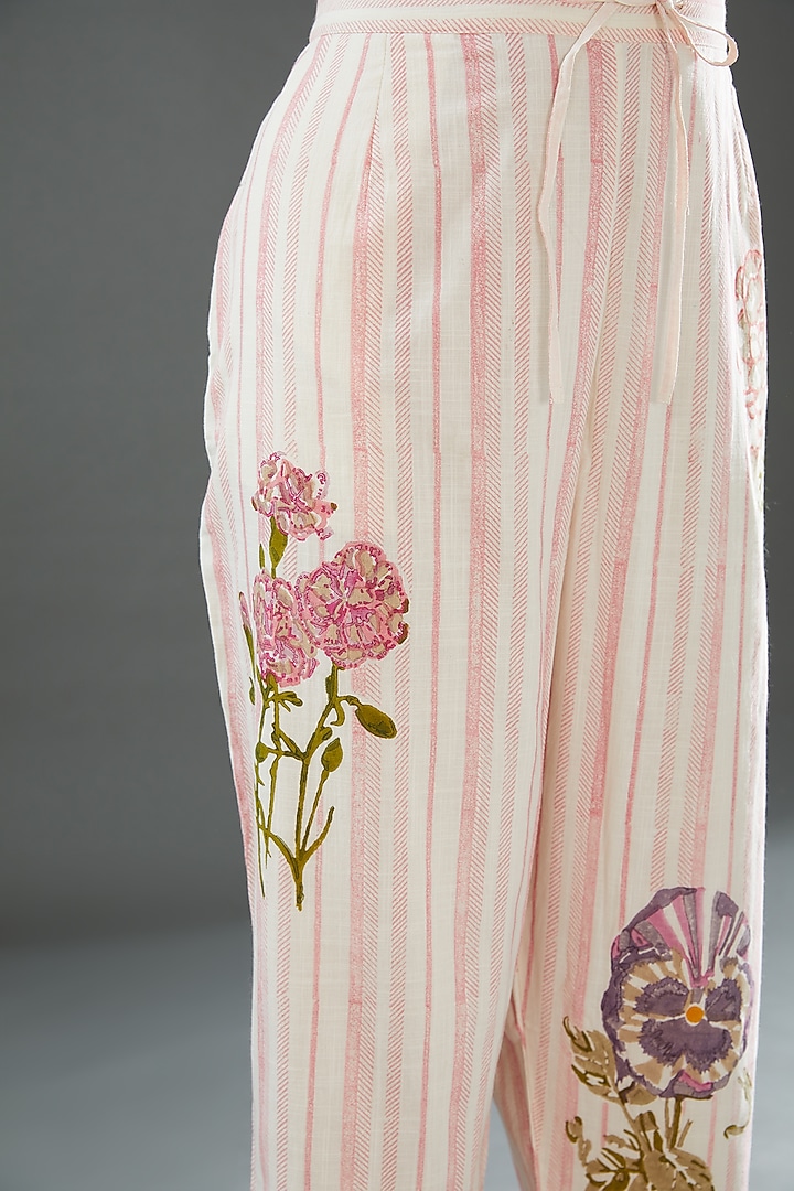 Ivory Cotton Printed Pants by Vineet Rahul at Pernia's Pop Up Shop