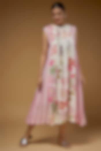 Pink & White Cotton Dress by Vineet Rahul