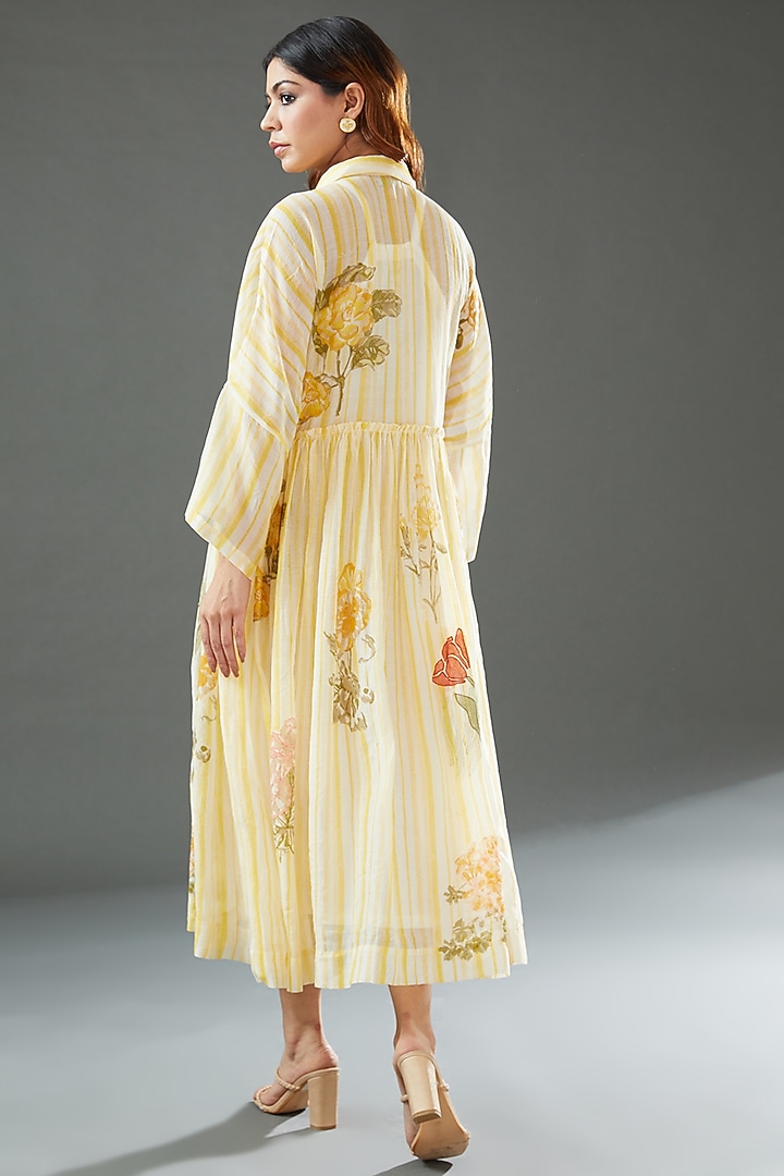 Ivory Silk Cotton Printed Midi Vacation Dress by Vineet Rahul at Pernia's Pop Up Shop