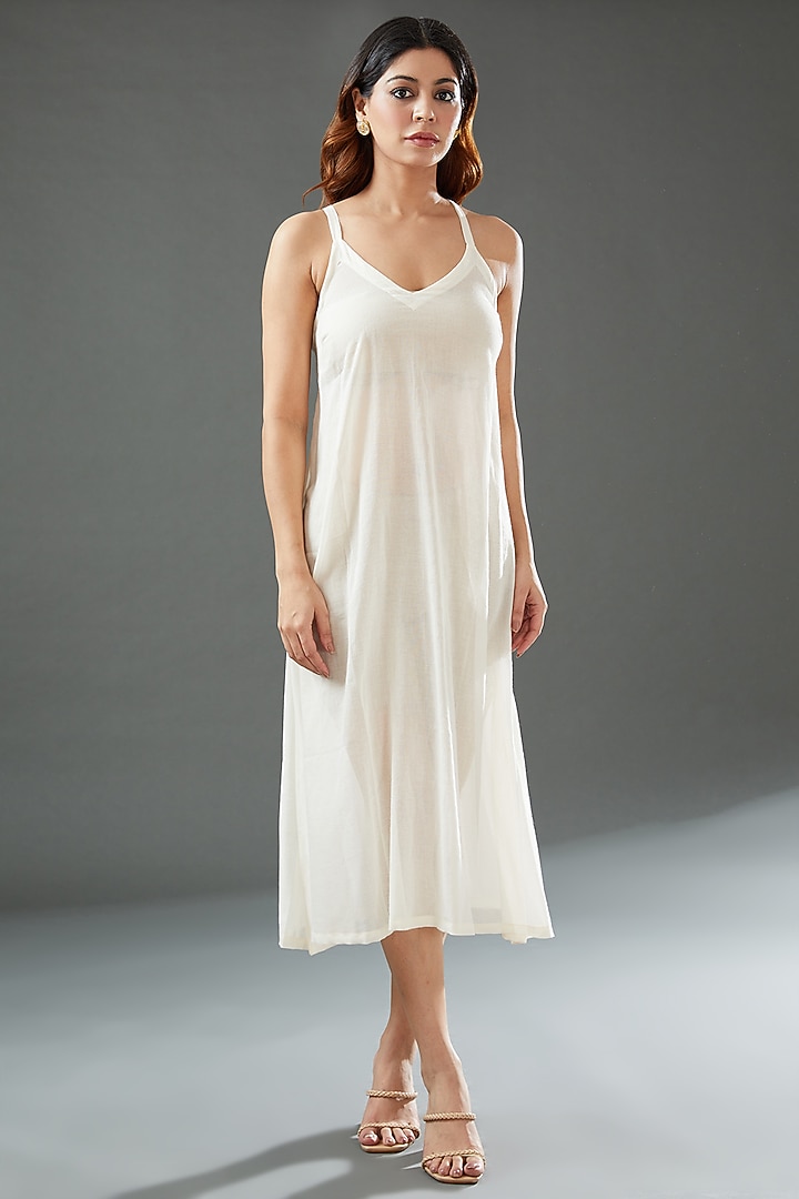 Ivory Silk Cotton Printed Midi Vacation Dress by Vineet Rahul at Pernia's Pop Up Shop