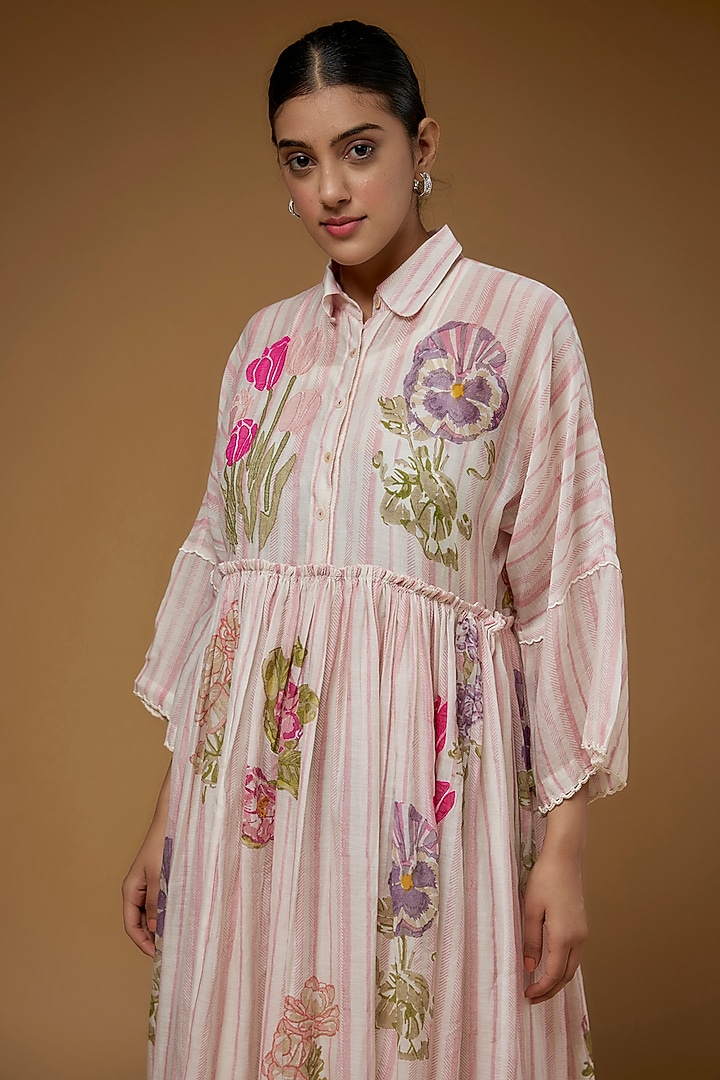 Ivory & Pink Cotton Vacation Dress by Vineet Rahul at Pernia's Pop Up Shop