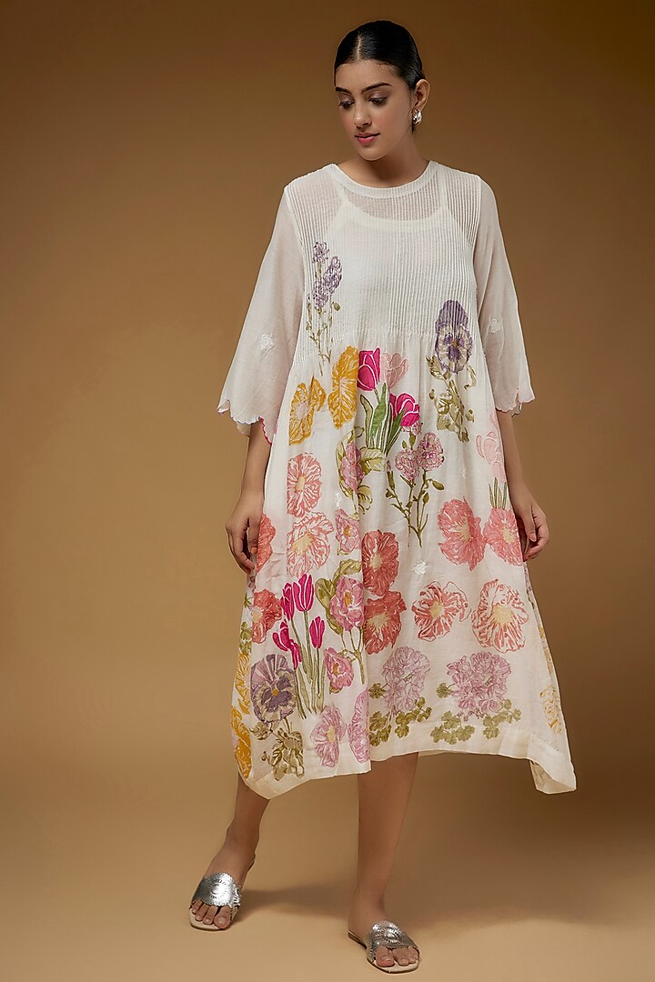 Ivory Cotton A-line Dress by Vineet Rahul