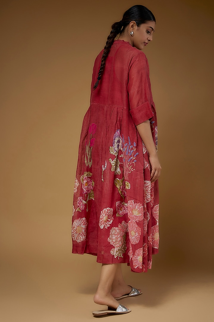 Red Silk Cotton Vacation Dress by Vineet Rahul at Pernia's Pop Up Shop
