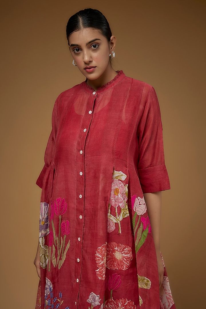 Red Silk Cotton Vacation Dress by Vineet Rahul at Pernia's Pop Up Shop