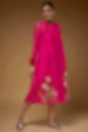 Pink Silk Cotton Frilled Dress by Vineet Rahul