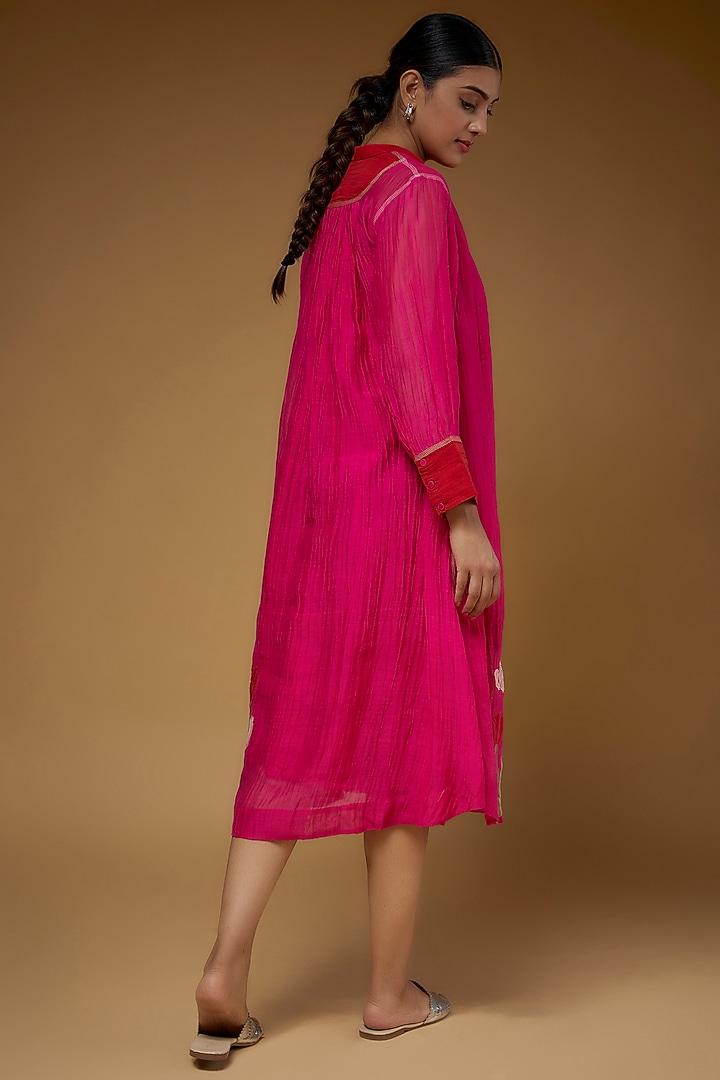 Pink Silk Cotton Frilled Vacation Dress by Vineet Rahul at Pernia's Pop Up Shop