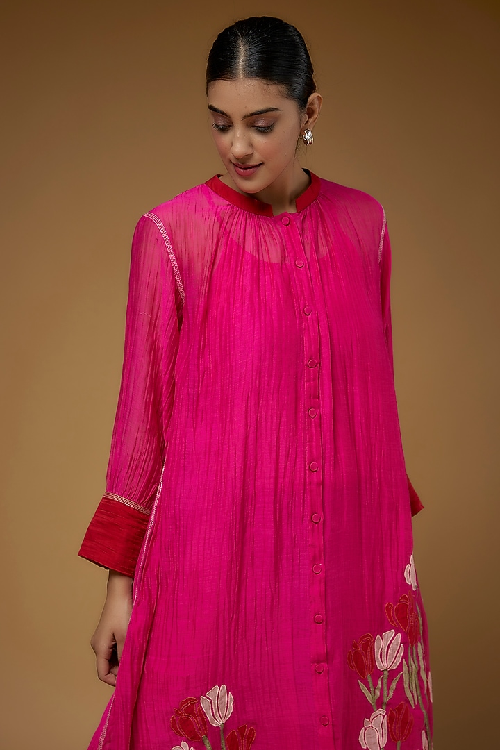 Pink Silk Cotton Frilled Vacation Dress by Vineet Rahul at Pernia's Pop Up Shop