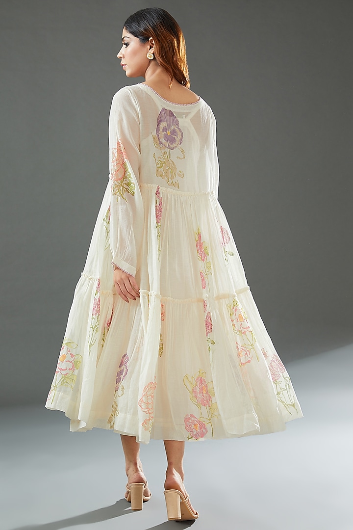 Ivory Silk Cotton Printed Midi Vacation Dress by Vineet Rahul at Pernia's Pop Up Shop