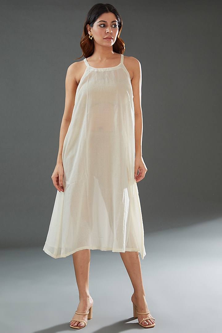 Ivory Silk Cotton Printed Midi Vacation Dress by Vineet Rahul at Pernia's Pop Up Shop