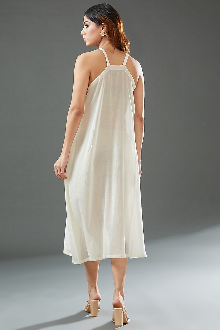 Ivory Silk Cotton Printed Midi Vacation Dress by Vineet Rahul at Pernia's Pop Up Shop