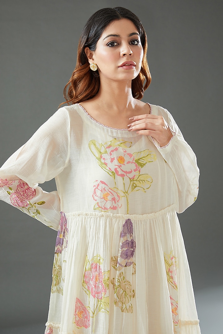 Ivory Silk Cotton Printed Midi Vacation Dress by Vineet Rahul at Pernia's Pop Up Shop