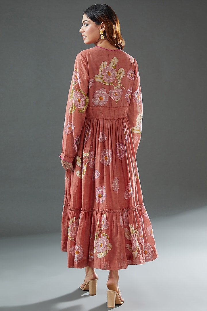 Orange Silk Cotton Printed Midi Vacation Dress by Vineet Rahul at Pernia's Pop Up Shop