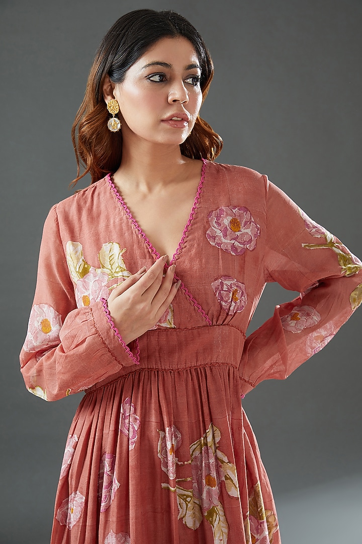 Orange Silk Cotton Printed Midi Vacation Dress by Vineet Rahul at Pernia's Pop Up Shop
