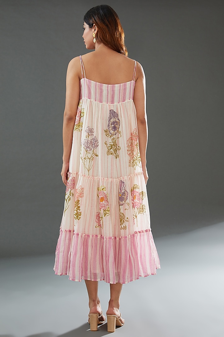 Ivory Silk Cotton Printed Midi Vacation Dress by Vineet Rahul at Pernia's Pop Up Shop
