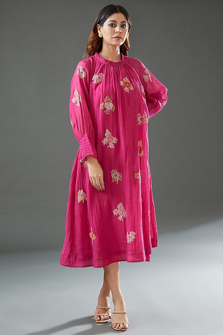 Pink Silk Cotton Printed Tunic by Vineet Rahul