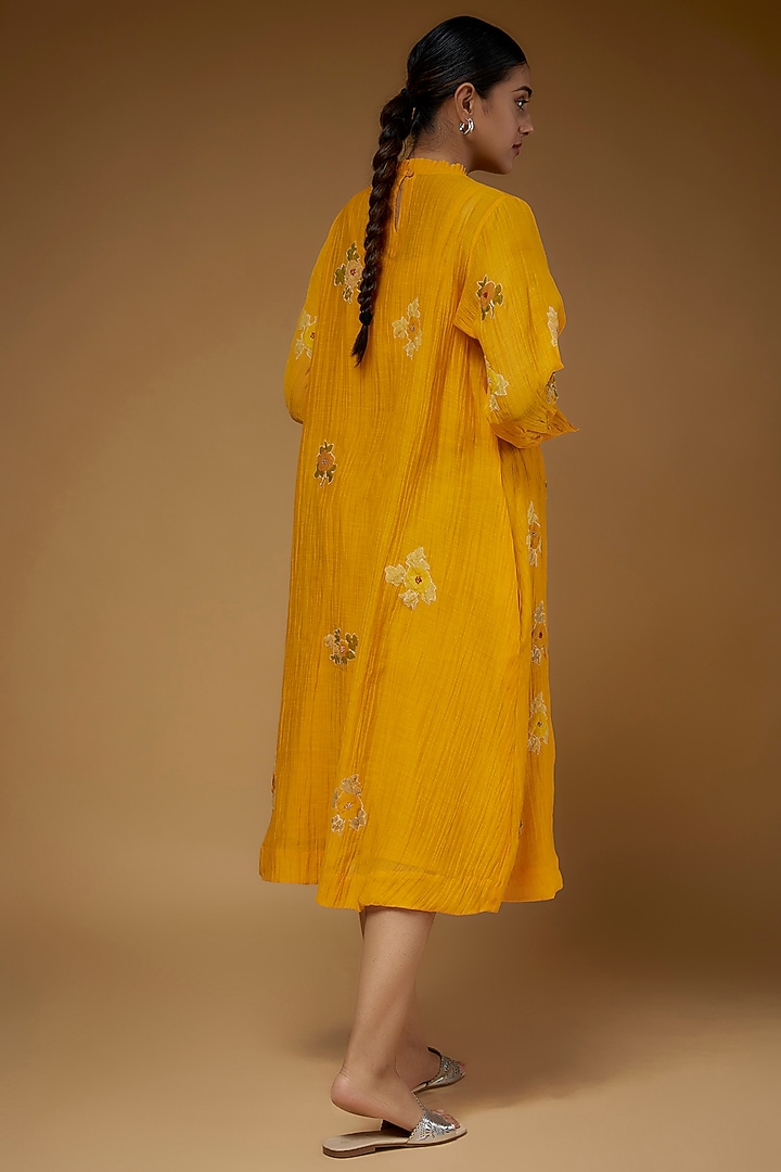 Yellow Cotton Frilled Vacation Dress by Vineet Rahul at Pernia's Pop Up Shop