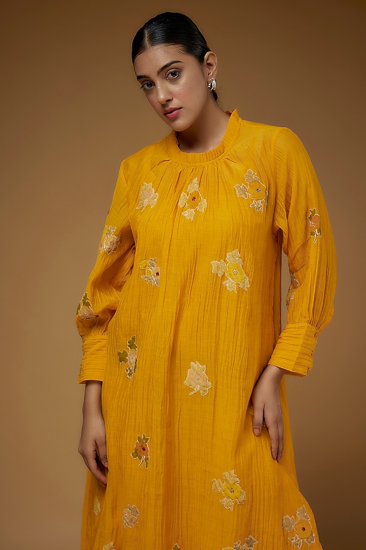 Yellow Cotton Frilled Vacation Dress by Vineet Rahul at Pernia's Pop Up Shop