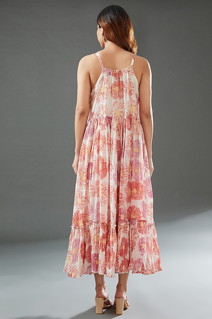 Ivory Silk Cotton Printed Midi Vacation Dress by Vineet Rahul at Pernia's Pop Up Shop