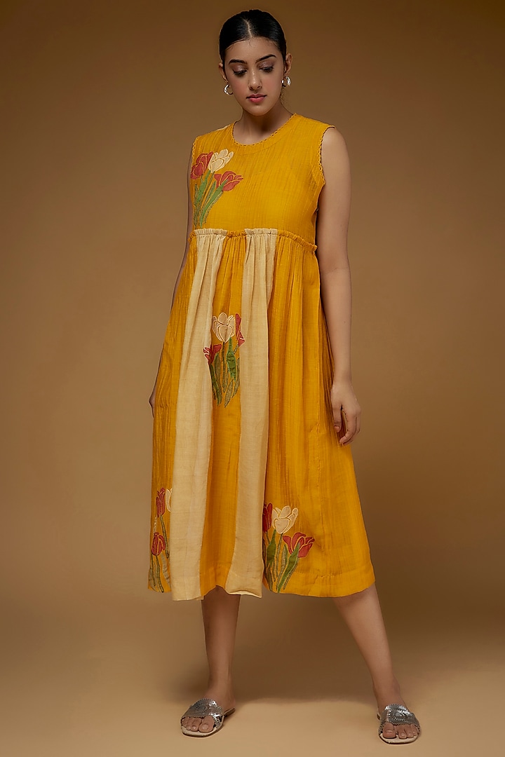 Yellow Cotton Dress by Vineet Rahul
