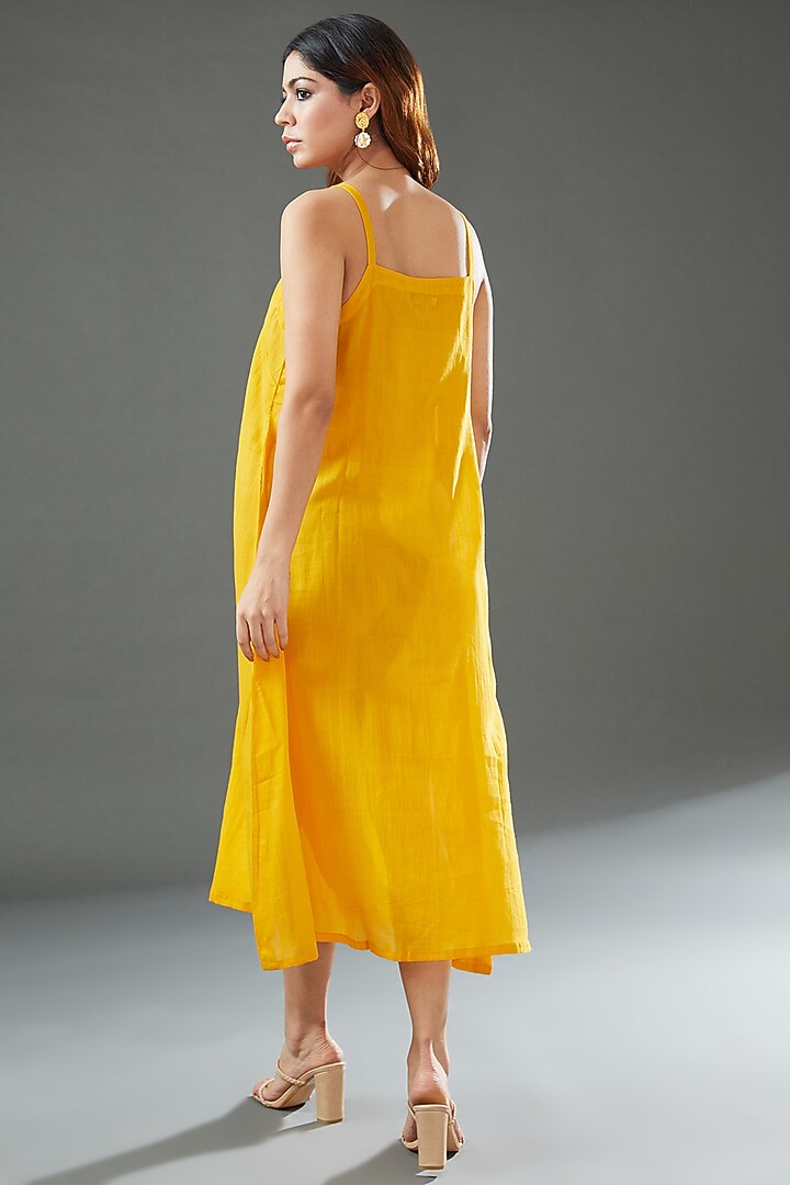 Yellow Silk Cotton Printed Midi Vacation Dress by Vineet Rahul at Pernia's Pop Up Shop