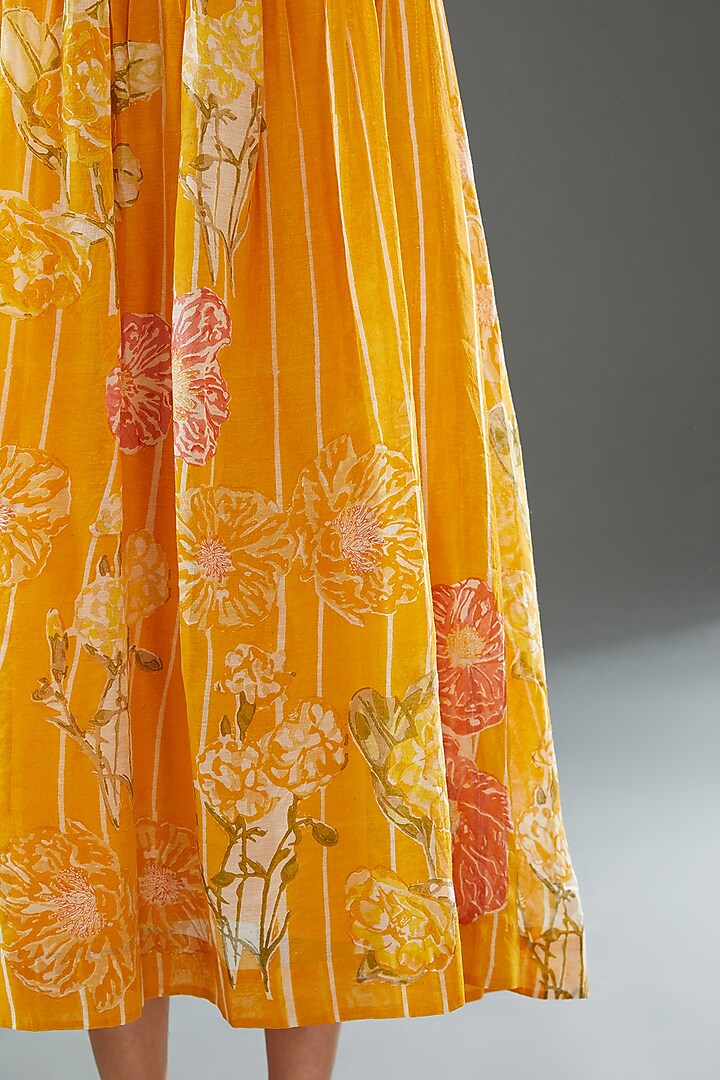 Yellow Silk Cotton Printed Midi Vacation Dress by Vineet Rahul at Pernia's Pop Up Shop