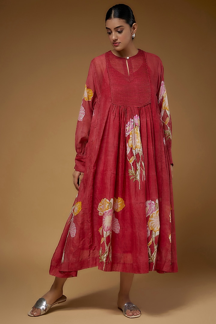 Red Silk Cotton Dress by Vineet Rahul