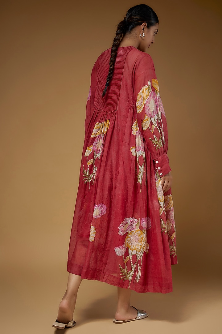 Red Silk Cotton Vacation Dress by Vineet Rahul at Pernia's Pop Up Shop