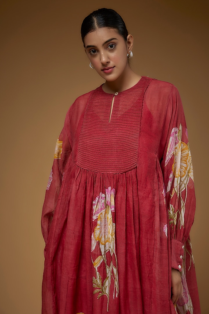 Red Silk Cotton Vacation Dress by Vineet Rahul at Pernia's Pop Up Shop