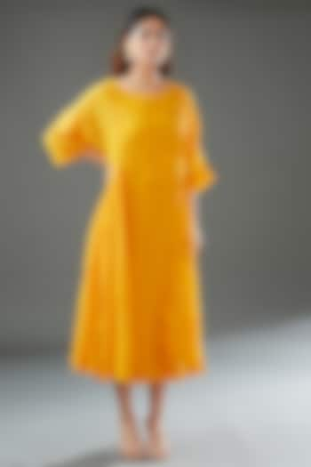 Yellow Silk Cotton Printed Midi Dress by Vineet Rahul at Pernia's Pop Up Shop