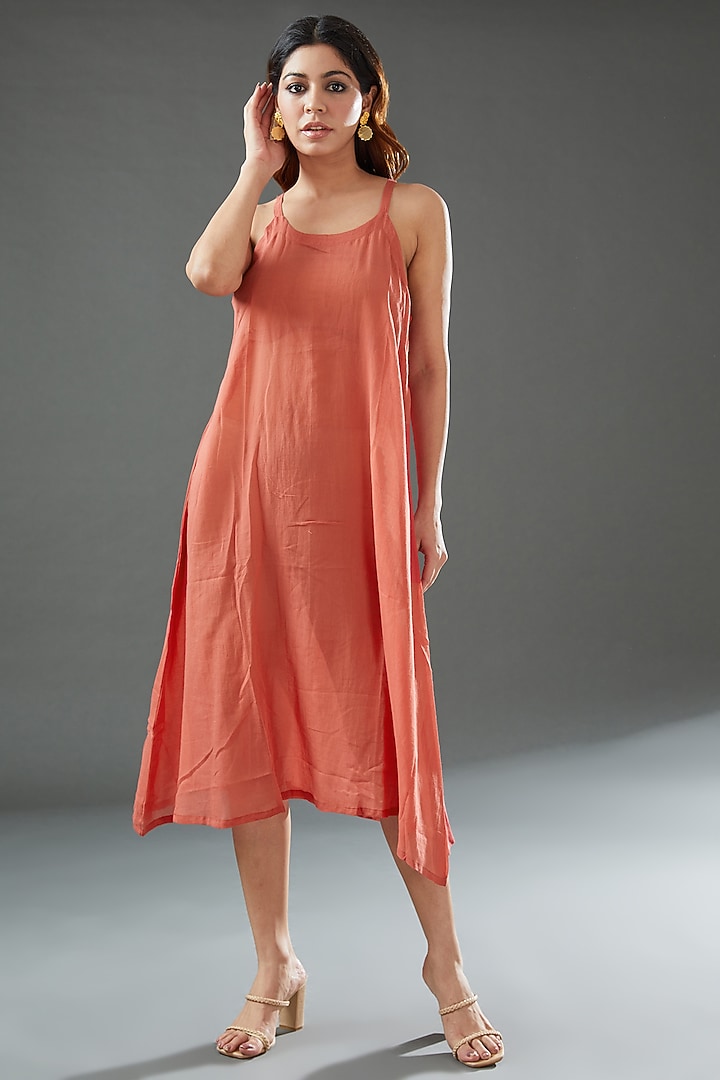 Orange Silk Cotton Printed Midi Vacation Dress by Vineet Rahul at Pernia's Pop Up Shop