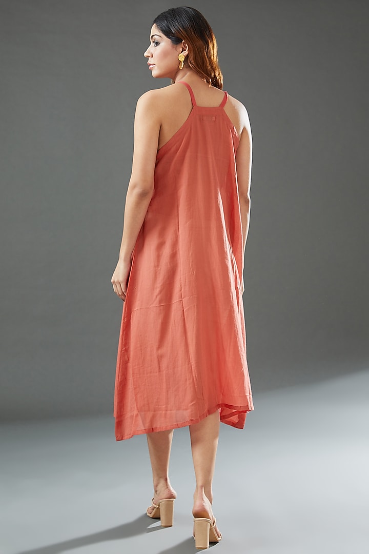 Orange Silk Cotton Printed Midi Vacation Dress by Vineet Rahul at Pernia's Pop Up Shop