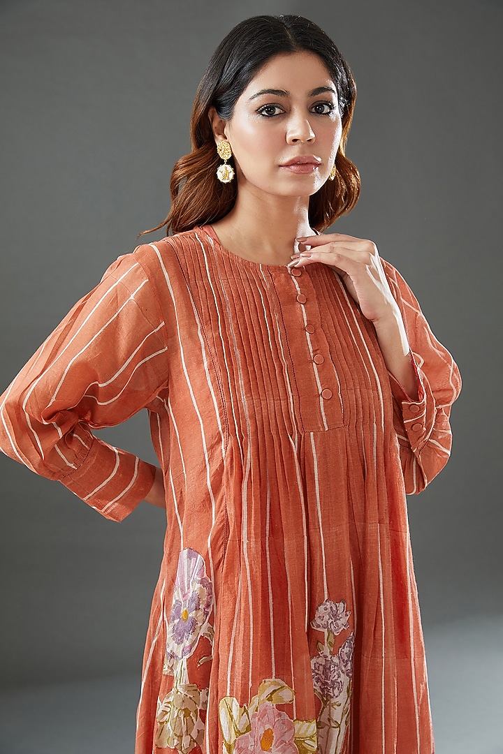 Orange Silk Cotton Printed Midi Vacation Dress by Vineet Rahul at Pernia's Pop Up Shop