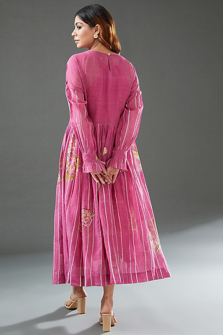Pink Silk Cotton Printed Midi Vacation Dress by Vineet Rahul at Pernia's Pop Up Shop