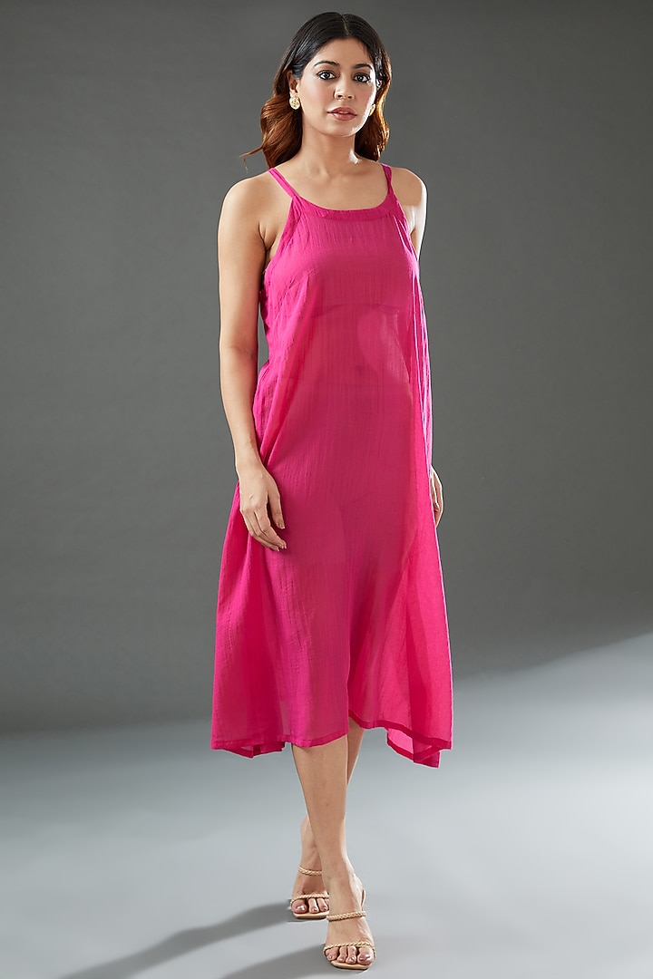 Pink Silk Cotton Printed Midi Vacation Dress by Vineet Rahul at Pernia's Pop Up Shop