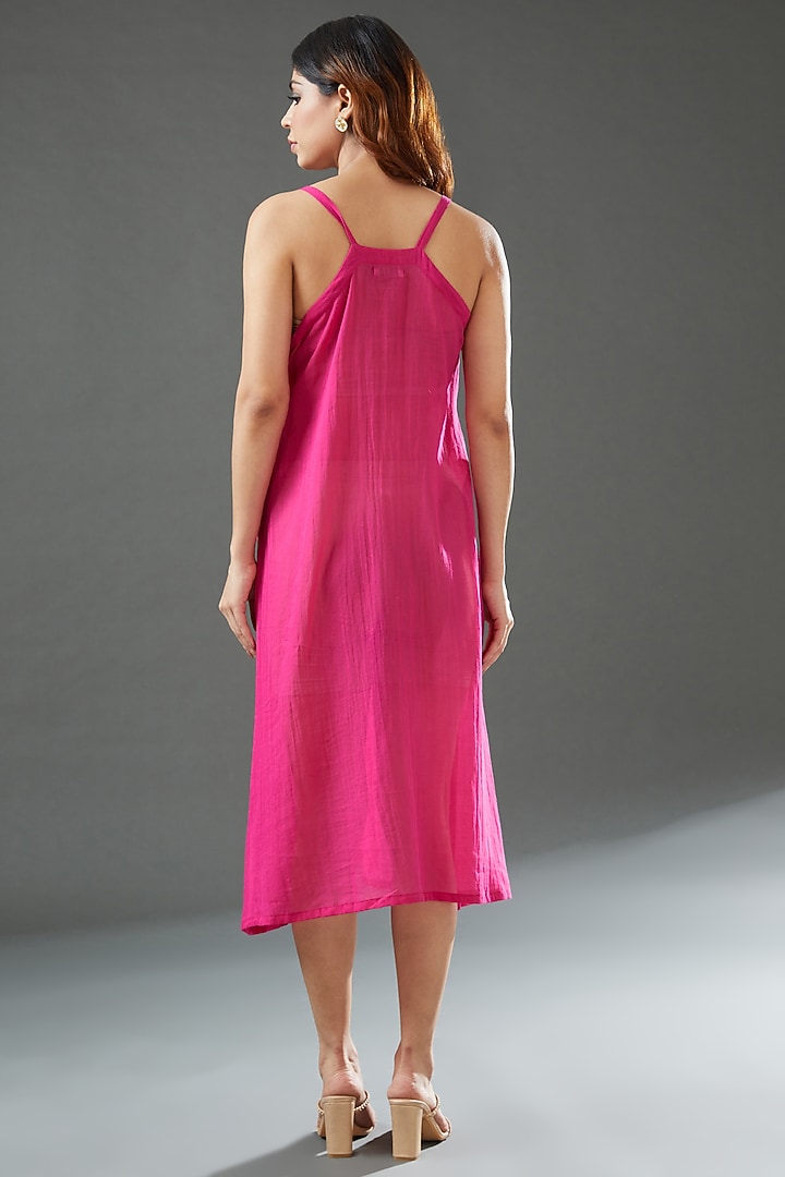 Pink Silk Cotton Printed Midi Vacation Dress by Vineet Rahul at Pernia's Pop Up Shop