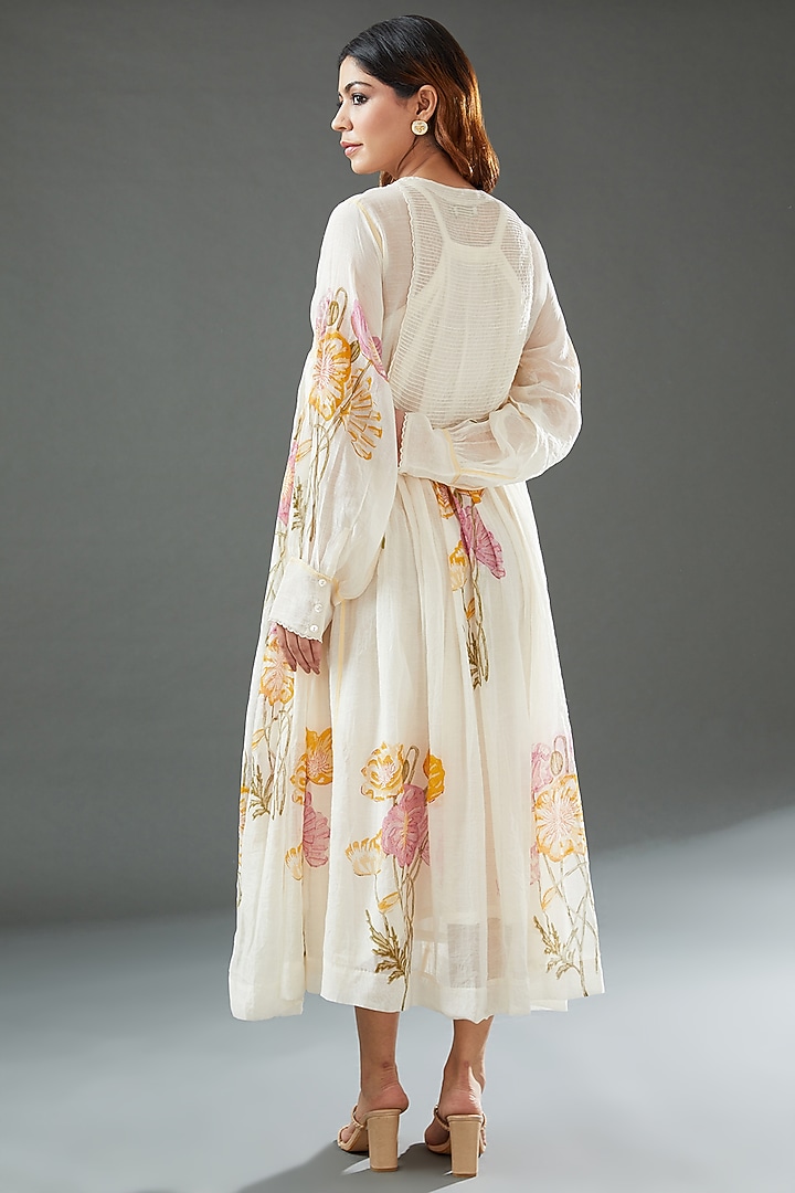 Ivory Silk Cotton Printed Midi Vacation Dress by Vineet Rahul at Pernia's Pop Up Shop