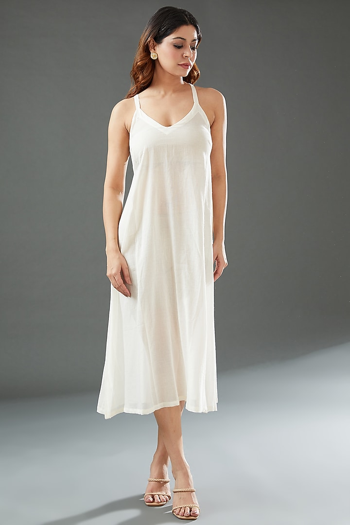 Ivory Silk Cotton Printed Midi Vacation Dress by Vineet Rahul at Pernia's Pop Up Shop
