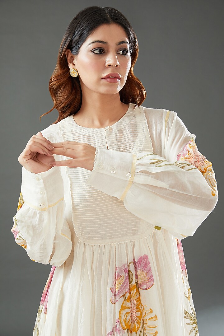 Ivory Silk Cotton Printed Midi Vacation Dress by Vineet Rahul at Pernia's Pop Up Shop