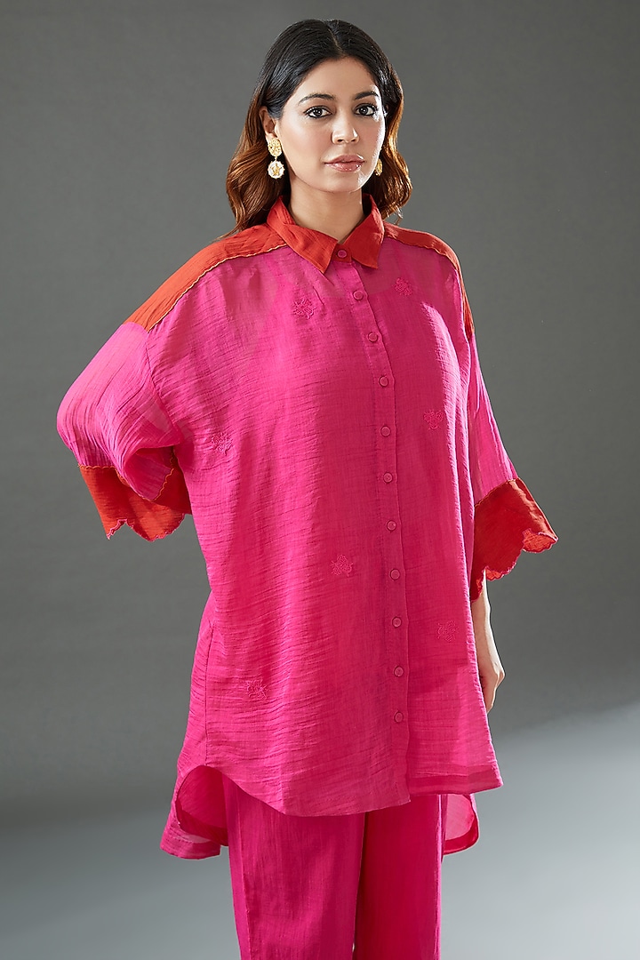 Pink Cotton Printed Shirt by Vineet Rahul at Pernia's Pop Up Shop