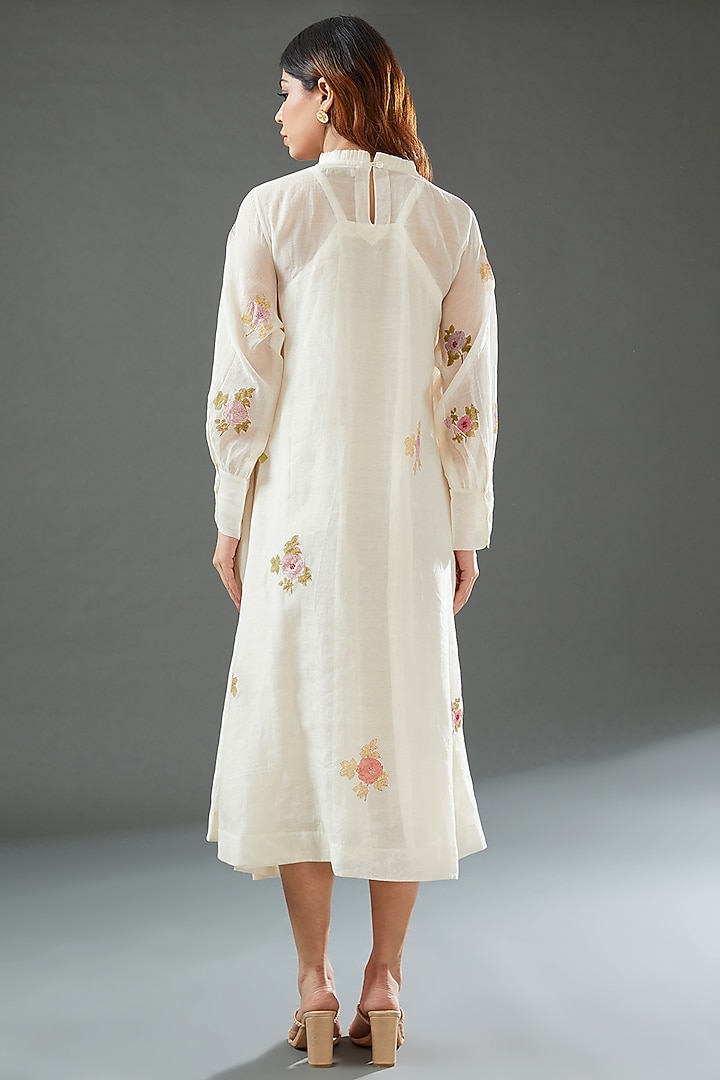 Ivory Silk Cotton Printed Midi Vacation Dress by Vineet Rahul at Pernia's Pop Up Shop