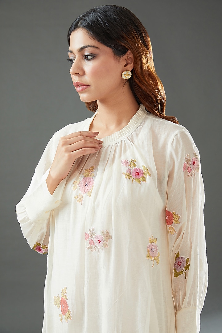 Ivory Silk Cotton Printed Midi Vacation Dress by Vineet Rahul at Pernia's Pop Up Shop
