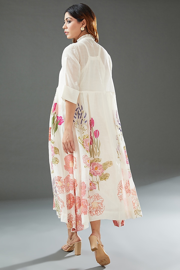 Ivory Silk Cotton Printed Tunic by Vineet Rahul at Pernia's Pop Up Shop