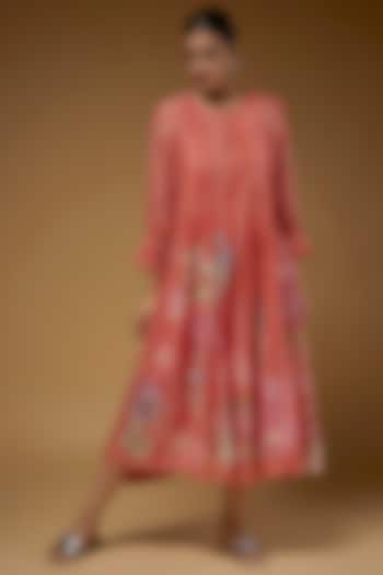 Orange Silk Cotton Midi Dress by Vineet Rahul