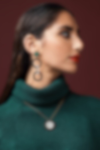 Gold Finish Malachite Enamelled Dangler Earrings by Varnika Arora at Pernia's Pop Up Shop