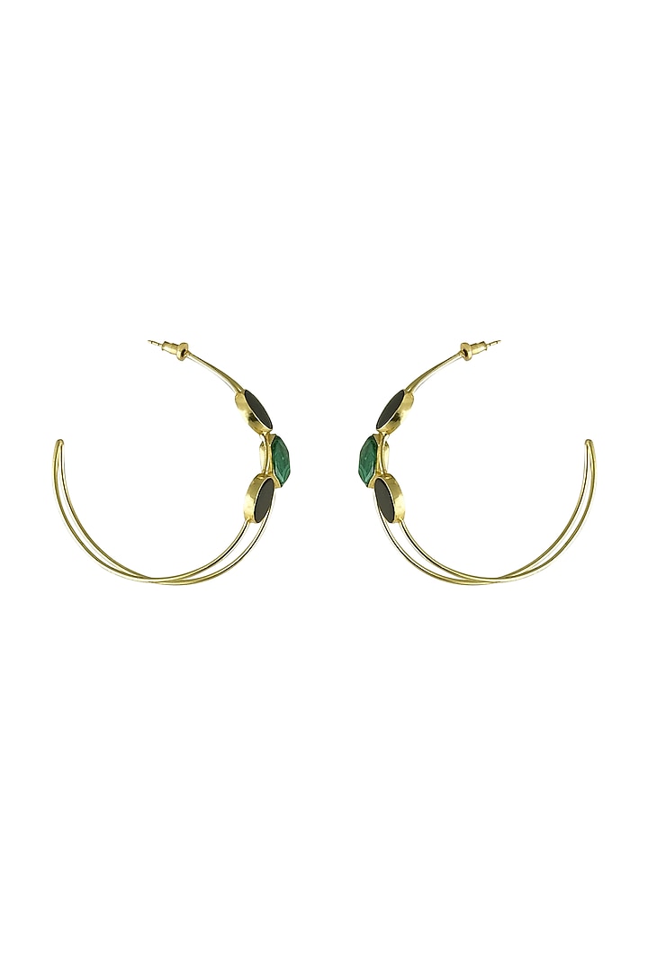 Gold Finish Black Onyx & Malachite Hoop Earrings by Varnika Arora at Pernia's Pop Up Shop