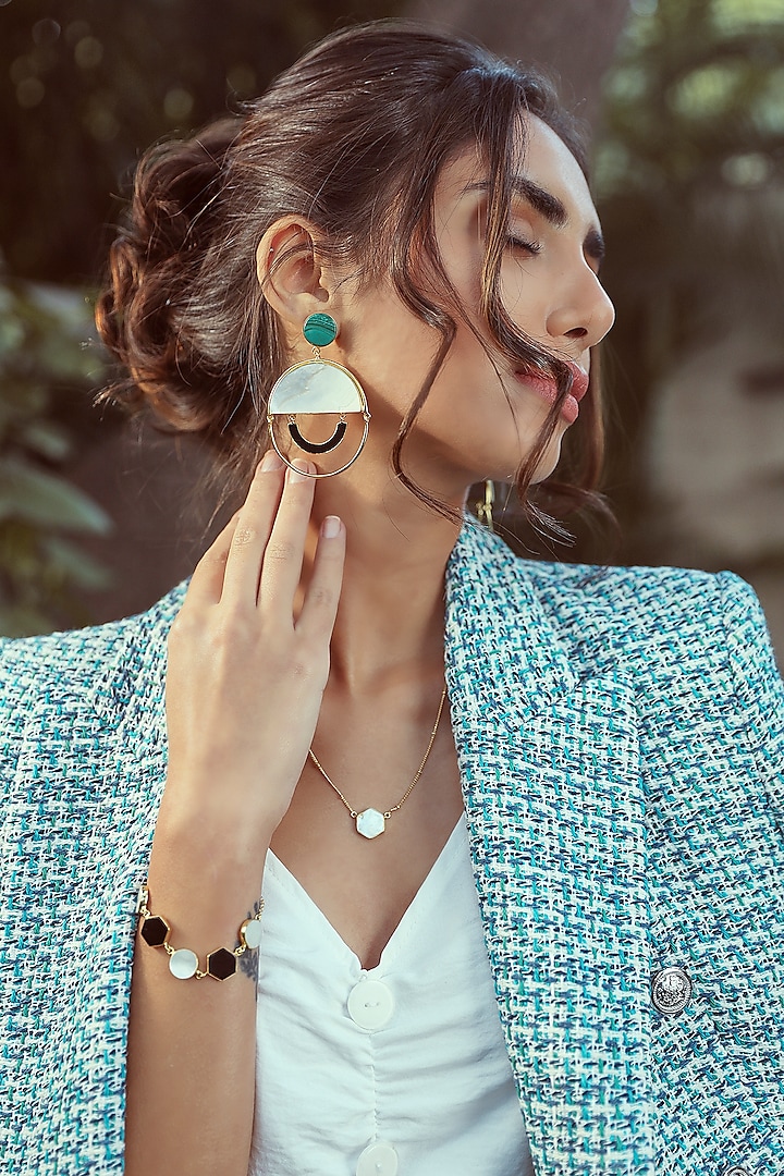 Gold Finish Mother Of Pearl & Black Onyx Bracelet by Varnika Arora at Pernia's Pop Up Shop