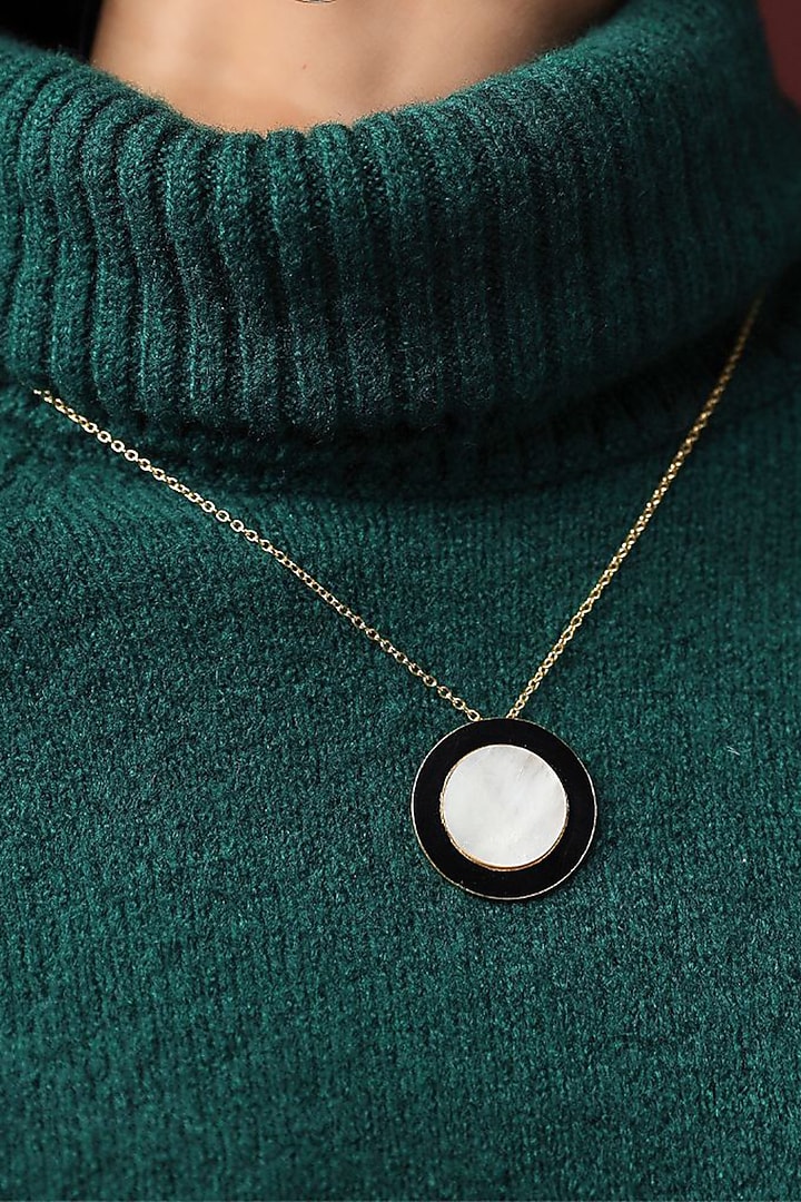 Gold Finish Mother Of Pearl Enamelled Necklace by Varnika Arora at Pernia's Pop Up Shop