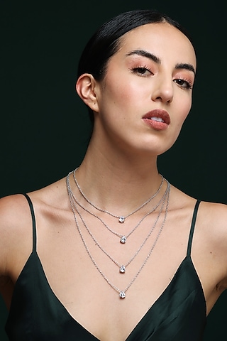White Finish Pear-Shaped Zircon Handcrafted Layered Necklace by Varnika Arora