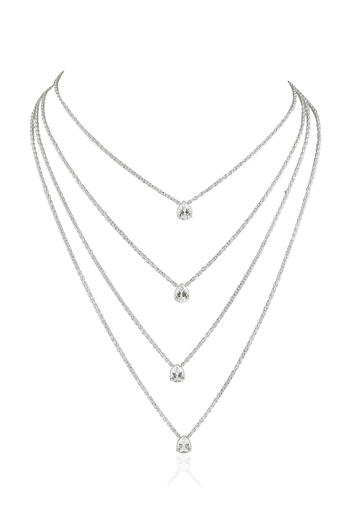 White Finish Pear-Shaped Zircon Handcrafted Layered Necklace by Varnika Arora at Pernia's Pop Up Shop